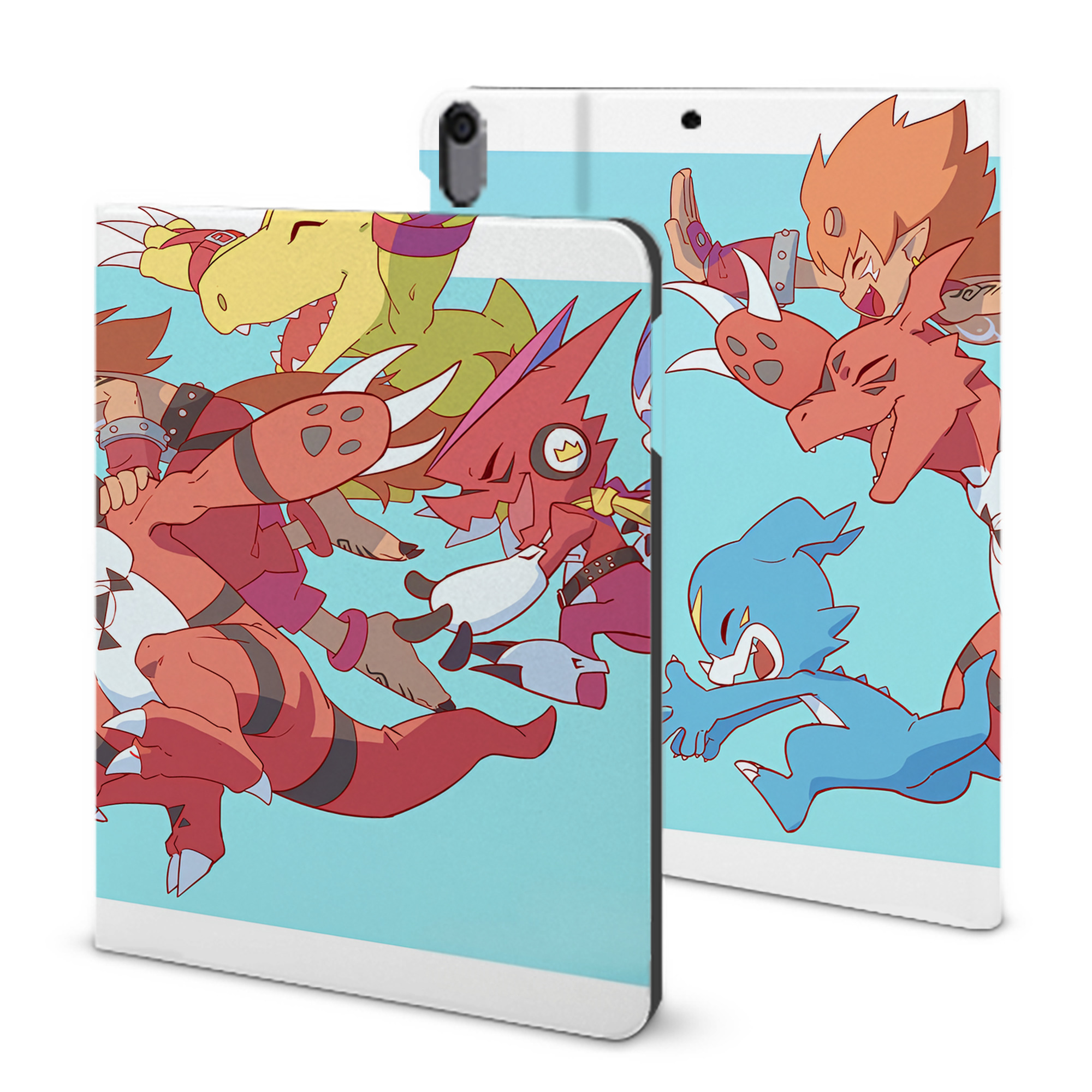 （画像用） Digimon デジタルモンスター/デジモン IPad ケース ブック型 PUレザー TPU 耐衝撃 軽量 薄型 ペン収納なし 全面保護 IPad 各モデル対応